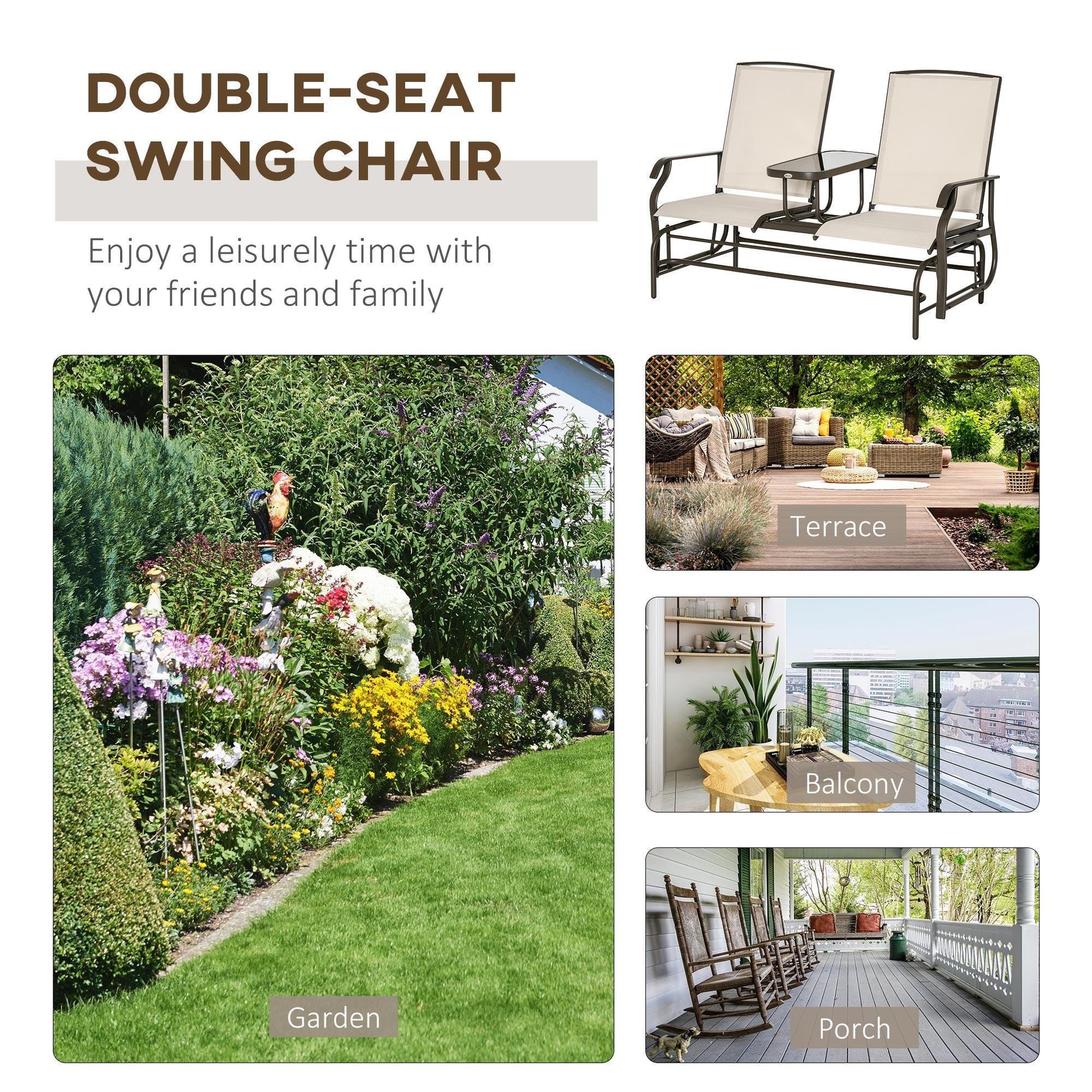 Outsunny Double Swing Chair: Outdoor Patio Glider - ALL4U RETAILER LTD