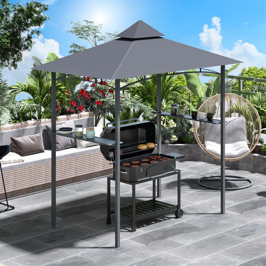 Outsunny Double-Tier BBQ Gazebo - Grey - ALL4U RETAILER LTD