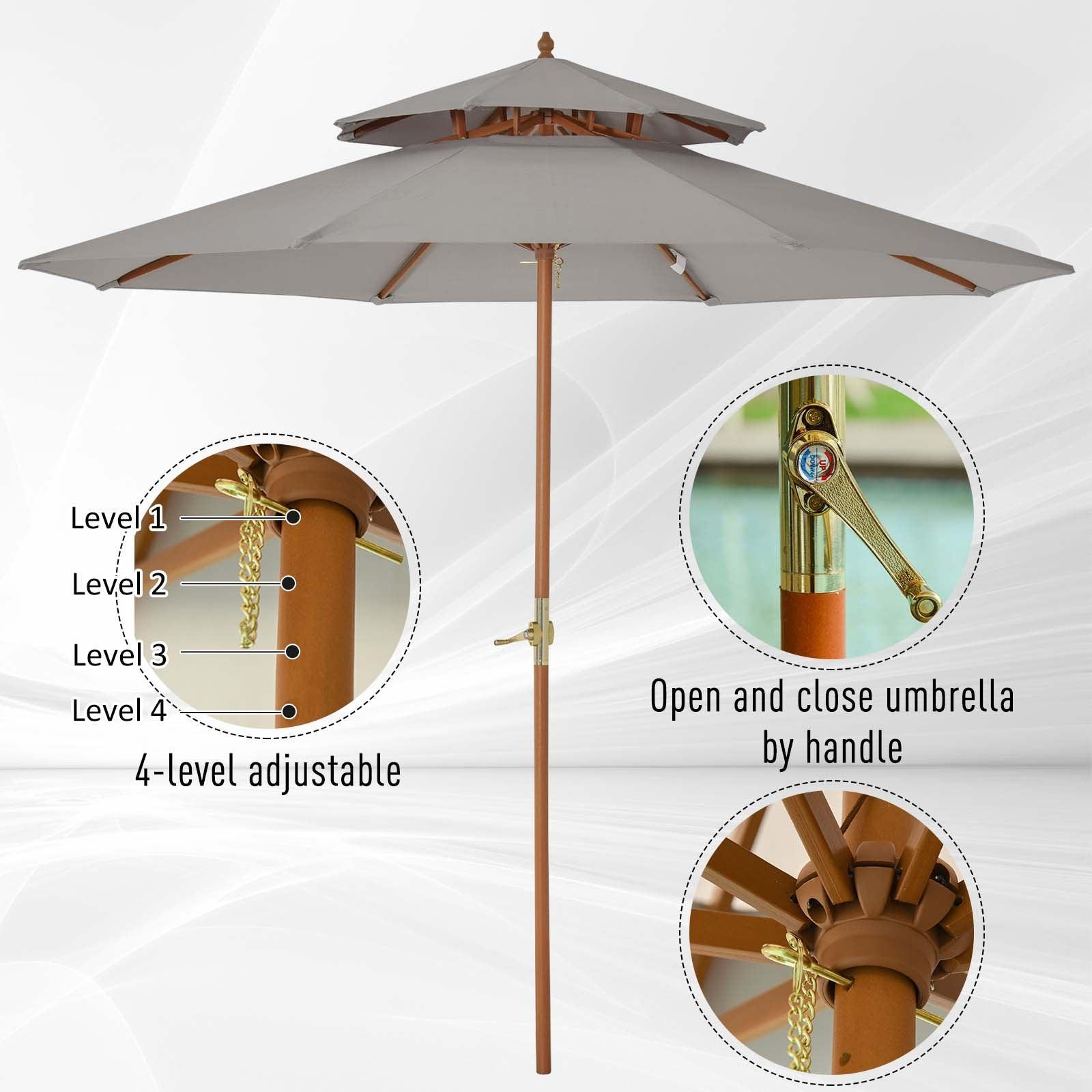 Outsunny Double Tier Garden Umbrella - Grey - ALL4U RETAILER LTD