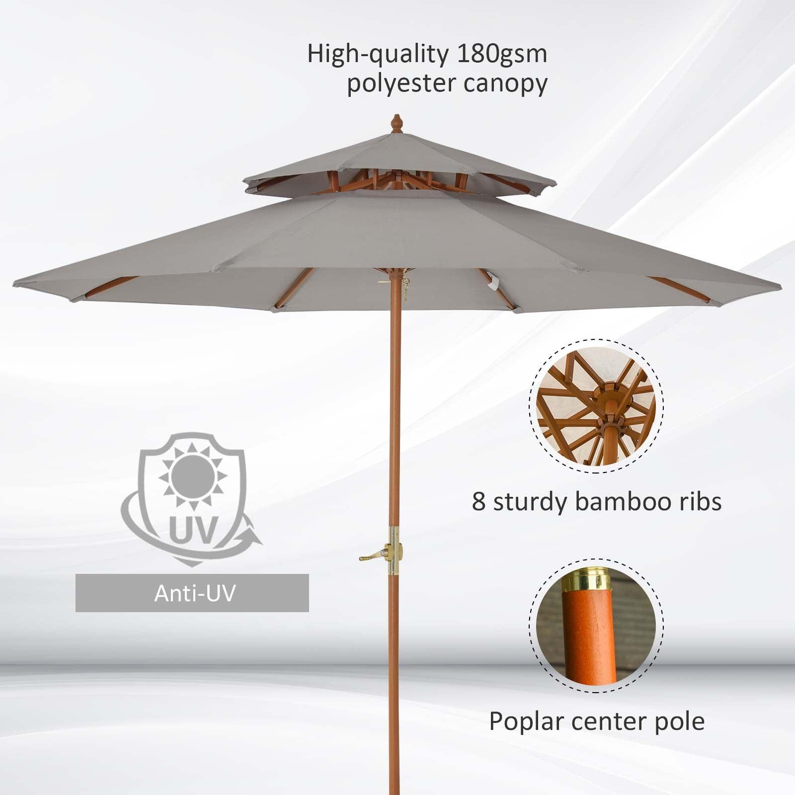 Outsunny Double Tier Garden Umbrella - Grey - ALL4U RETAILER LTD