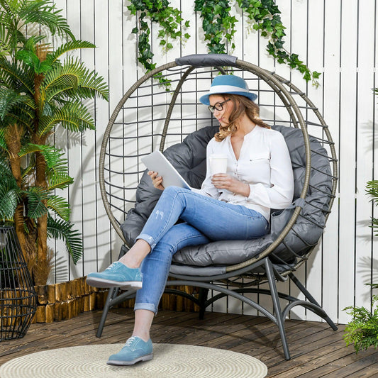Outsunny Elegant Outdoor Egg Chair with Cushion - Grey - ALL4U RETAILER LTD