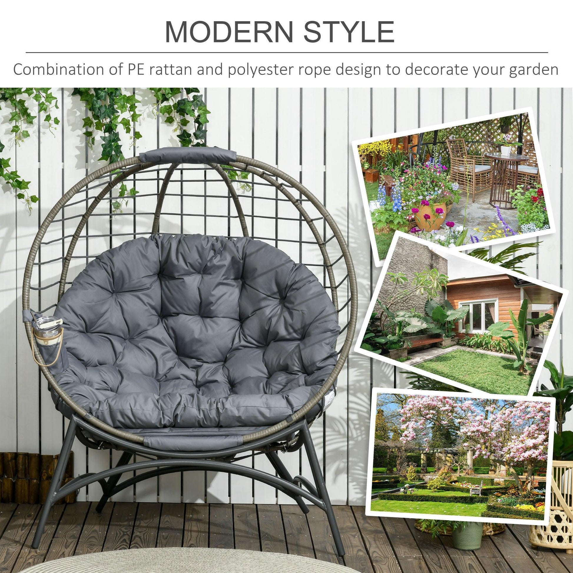 Outsunny Elegant Outdoor Egg Chair with Cushion - Grey - ALL4U RETAILER LTD