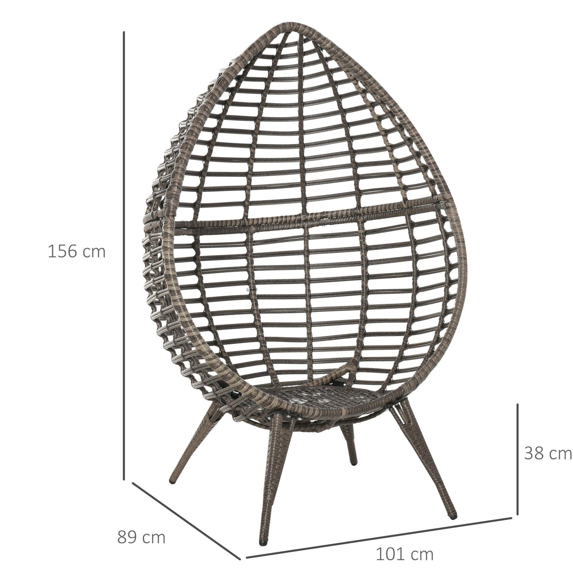 Outsunny Elegant Teardrop Chair – Grey Rattan & Cushion - ALL4U RETAILER LTD