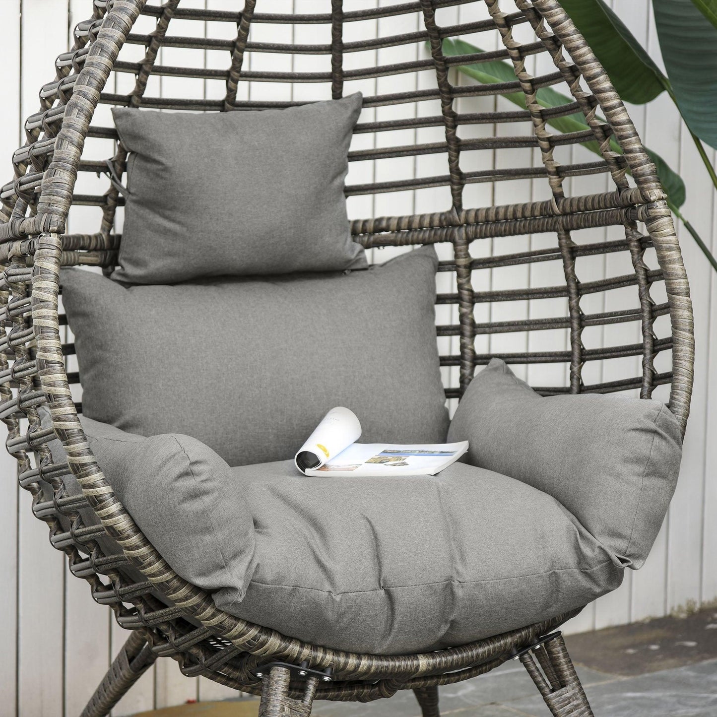 Outsunny Elegant Teardrop Chair – Grey Rattan & Cushion - ALL4U RETAILER LTD