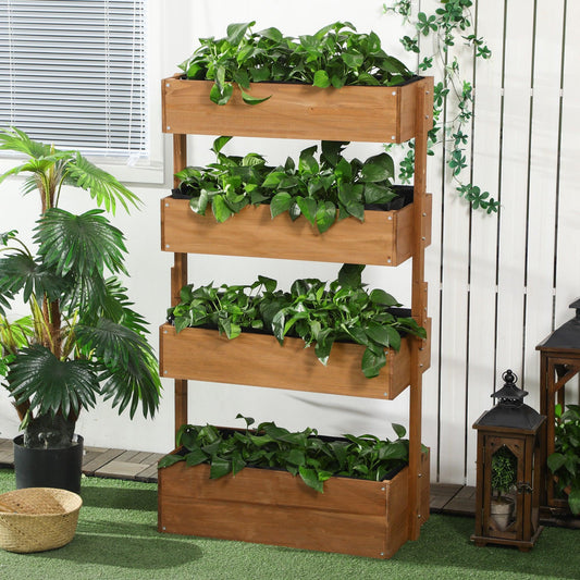 Outsunny Elevated Fir Wood Planter Box, 4-Tier Vertical Stand - ALL4U RETAILER LTD