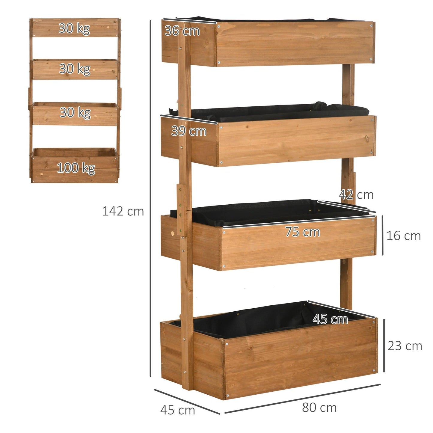 Outsunny Elevated Fir Wood Planter Box, 4-Tier Vertical Stand - ALL4U RETAILER LTD