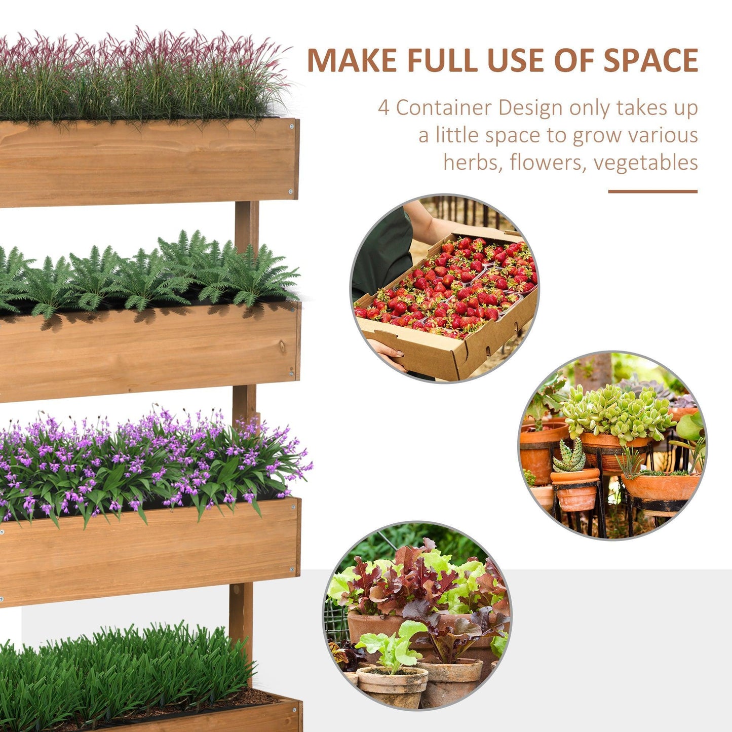 Outsunny Elevated Fir Wood Planter Box, 4-Tier Vertical Stand - ALL4U RETAILER LTD