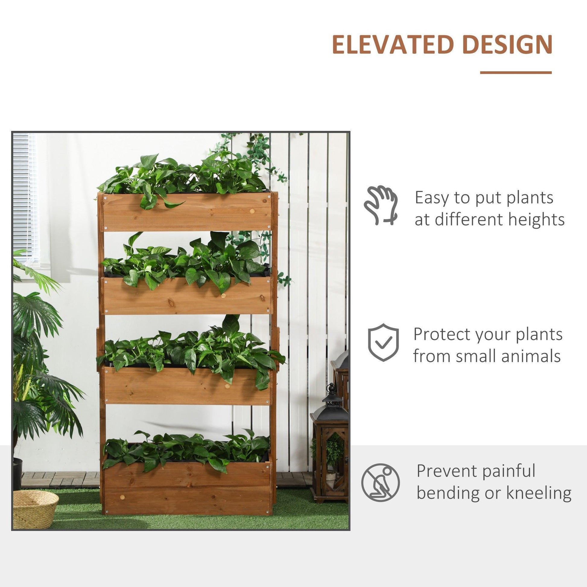 Outsunny Elevated Fir Wood Planter Box, 4-Tier Vertical Stand - ALL4U RETAILER LTD