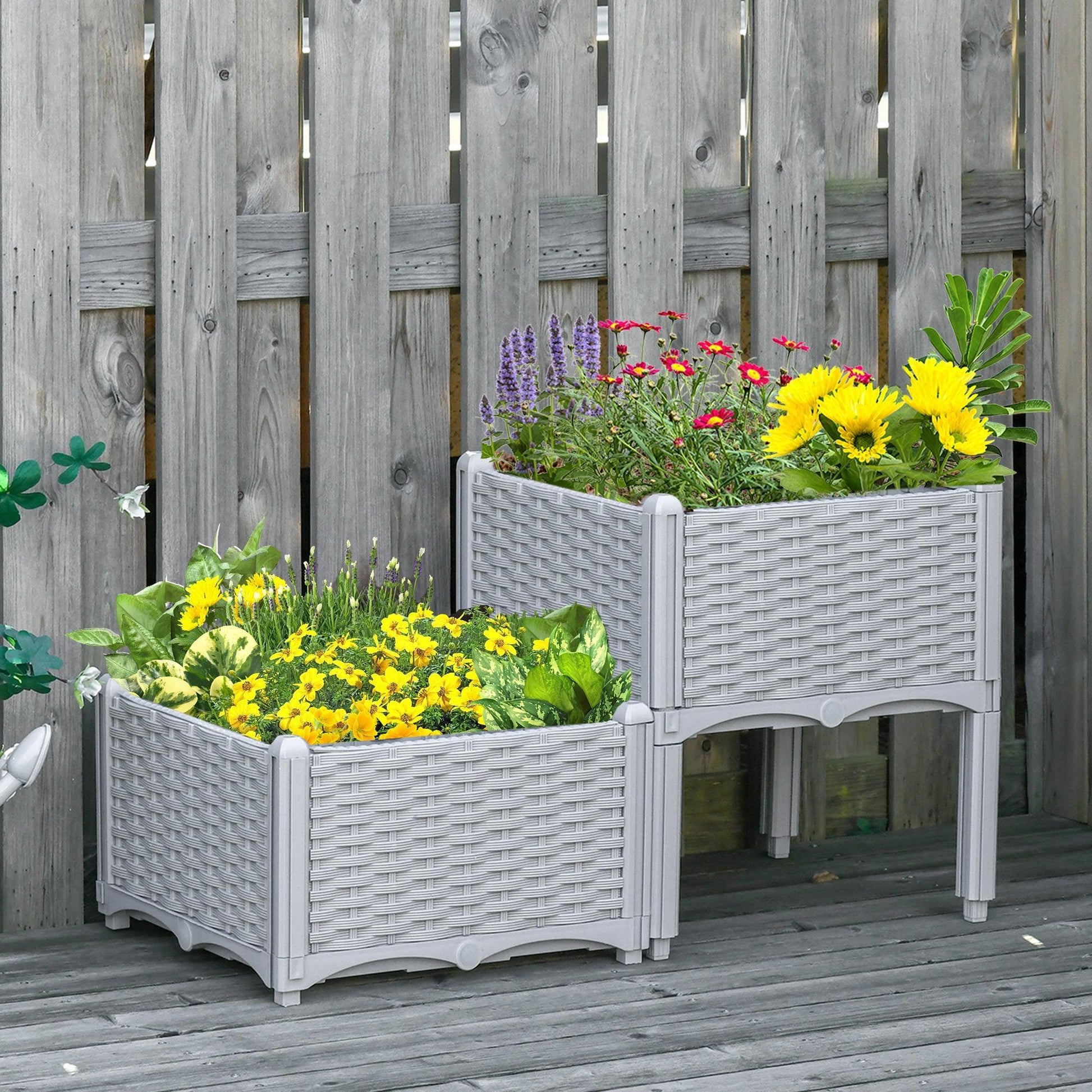 Outsunny Elevated Grey Garden Planters - Set of 2 - ALL4U RETAILER LTD