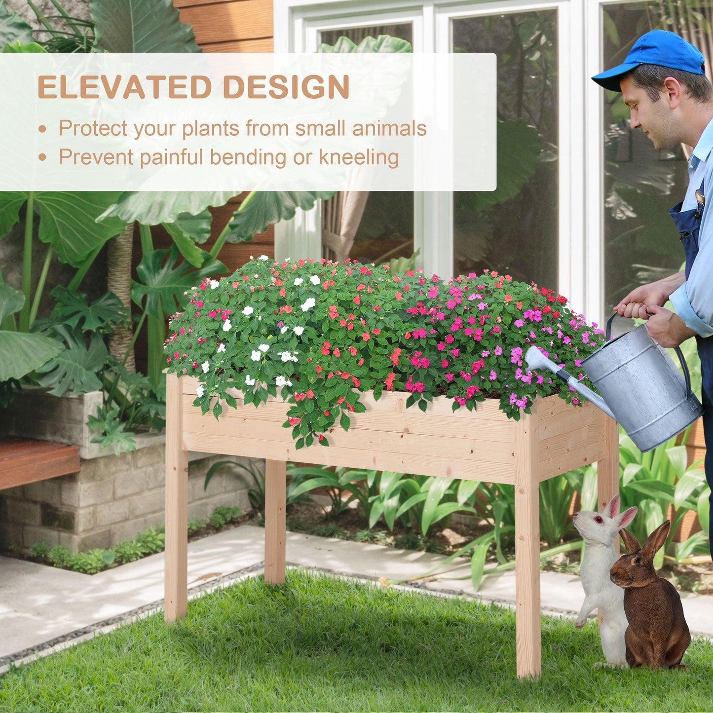 Outsunny Elevated Outdoor Wooden Planter - 122.5L x 56.5Wcm - ALL4U RETAILER LTD