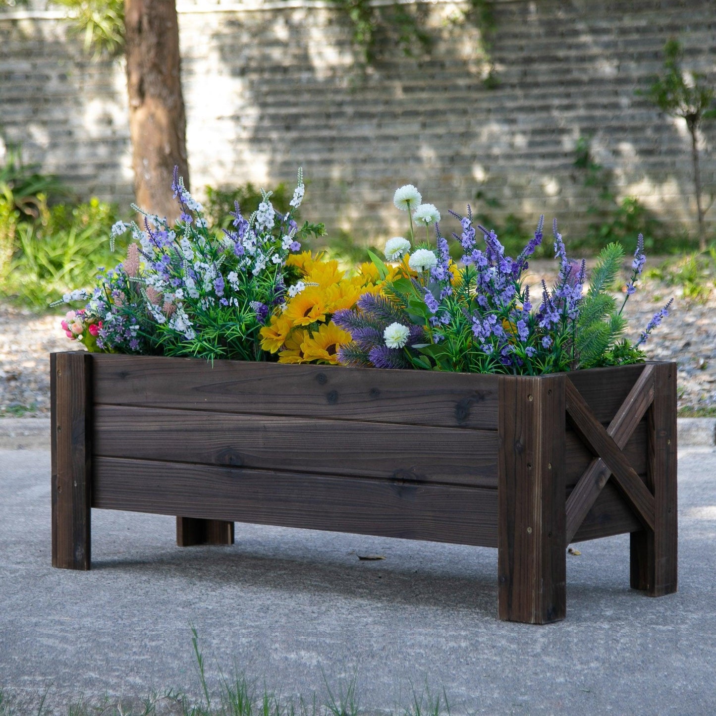 Outsunny Fir Wood Planter | Outdoor Flower Veg Pot | 60x36.5x36 cm - ALL4U RETAILER LTD