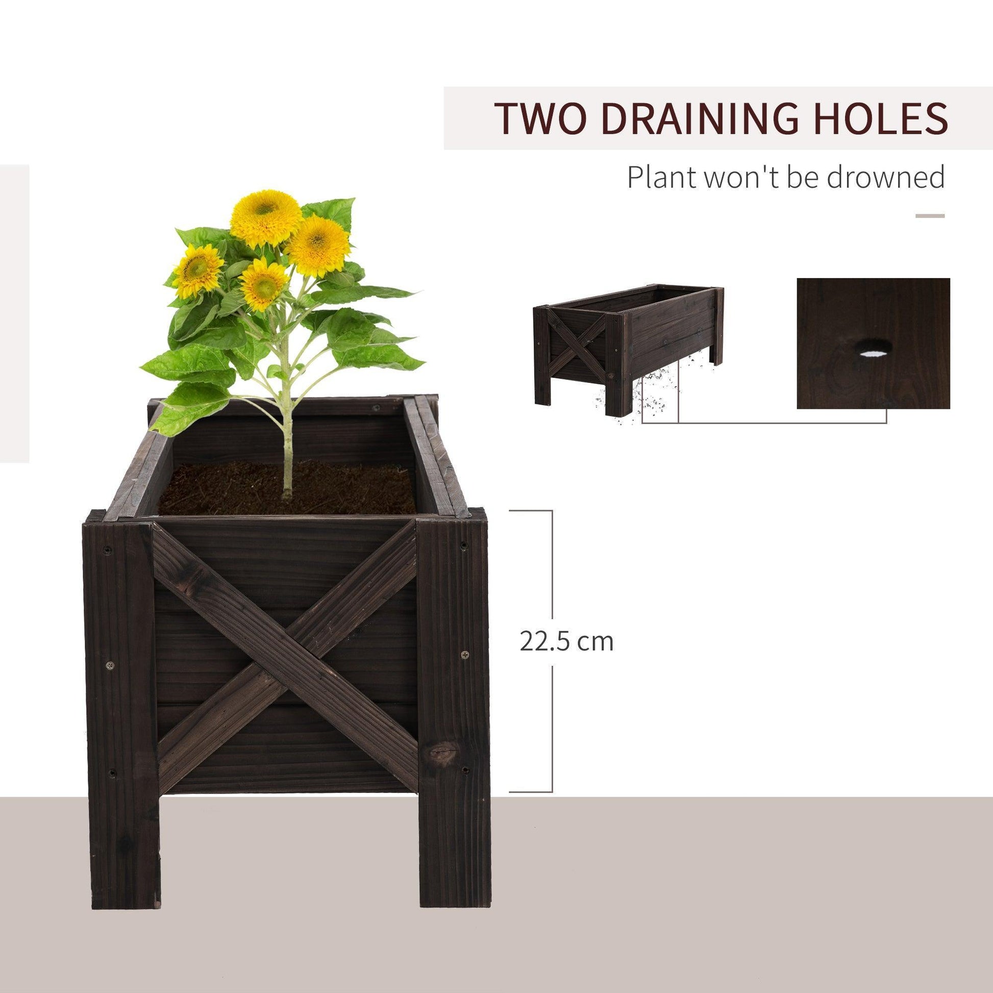 Outsunny Fir Wood Planter | Outdoor Flower Veg Pot | 60x36.5x36 cm - ALL4U RETAILER LTD