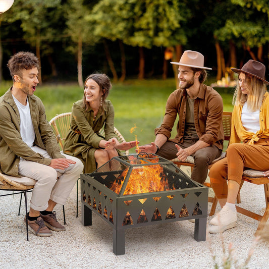 Outsunny Fire Pit: Screen Cover, Wood Burner - ALL4U RETAILER LTD