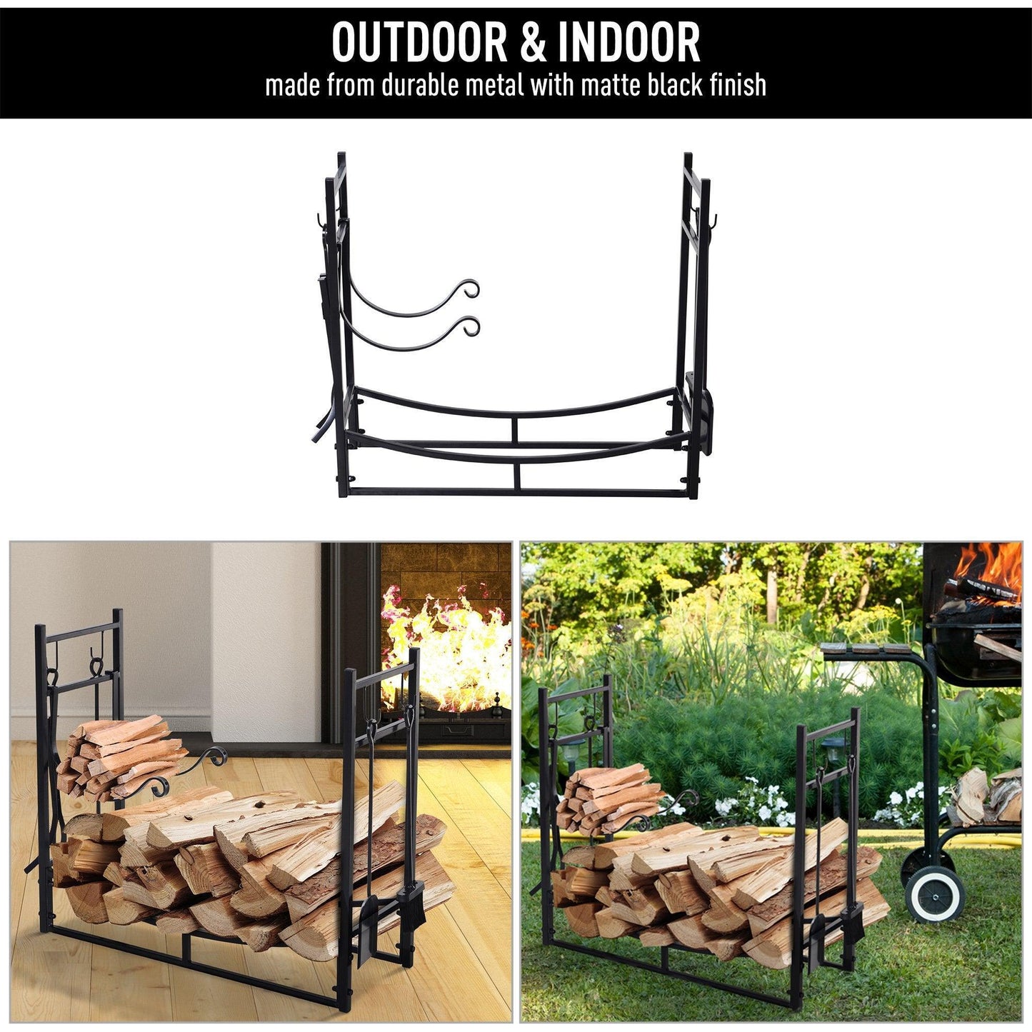 Outsunny Firewood Rack with Tools Set - ALL4U RETAILER LTD