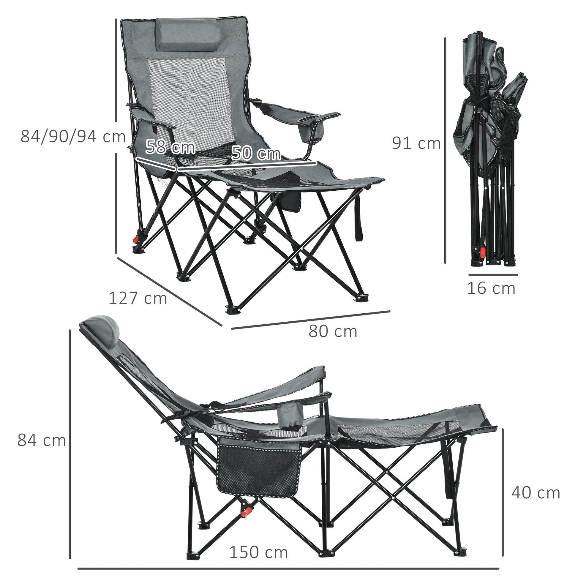 Outsunny Foldable Adjustable Garden Chair with Footrest and Headrest - ALL4U RETAILER LTD