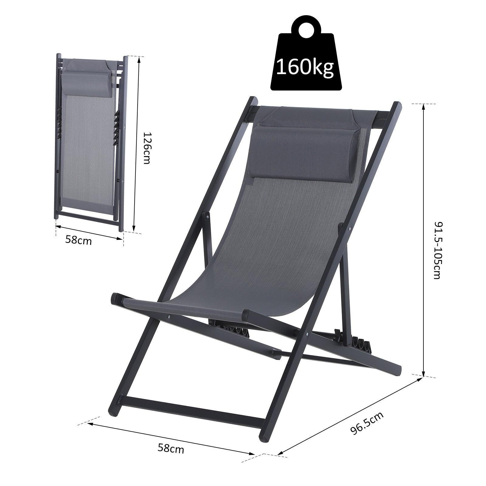 Outsunny Foldable Beach Loungers - Set of 2, Grey - ALL4U RETAILER LTD