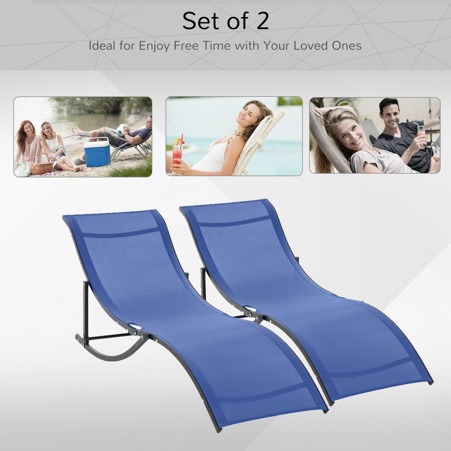 Outsunny Foldable Blue Outdoor Lounge Chair - Set of 2 - ALL4U RETAILER LTD