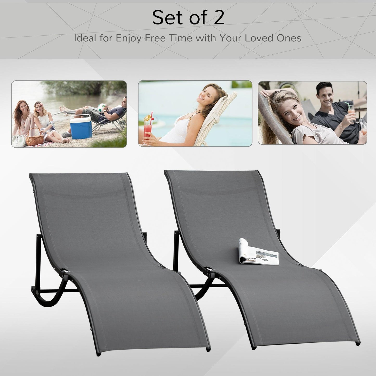 Outsunny Foldable Grey Lounge Chair: Patio/Beach/Garden - ALL4U RETAILER LTD