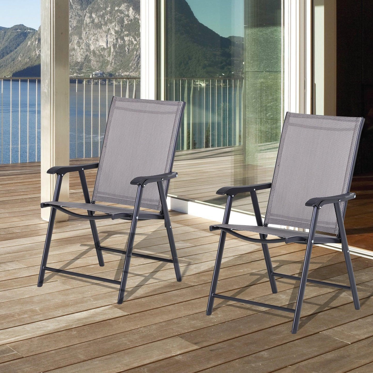 Outsunny Foldable Metal Garden Chairs - Set of 2 - ALL4U RETAILER LTD