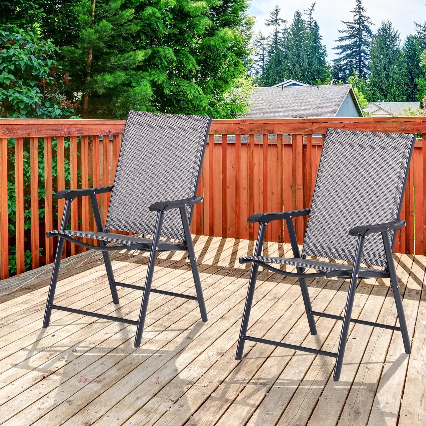 Outsunny Foldable Metal Garden Chairs - Set of 2 - ALL4U RETAILER LTD