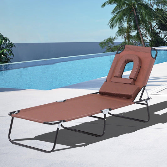 Outsunny Foldable Reclining Chair with Pillow - Outdoor Lounger - ALL4U RETAILER LTD