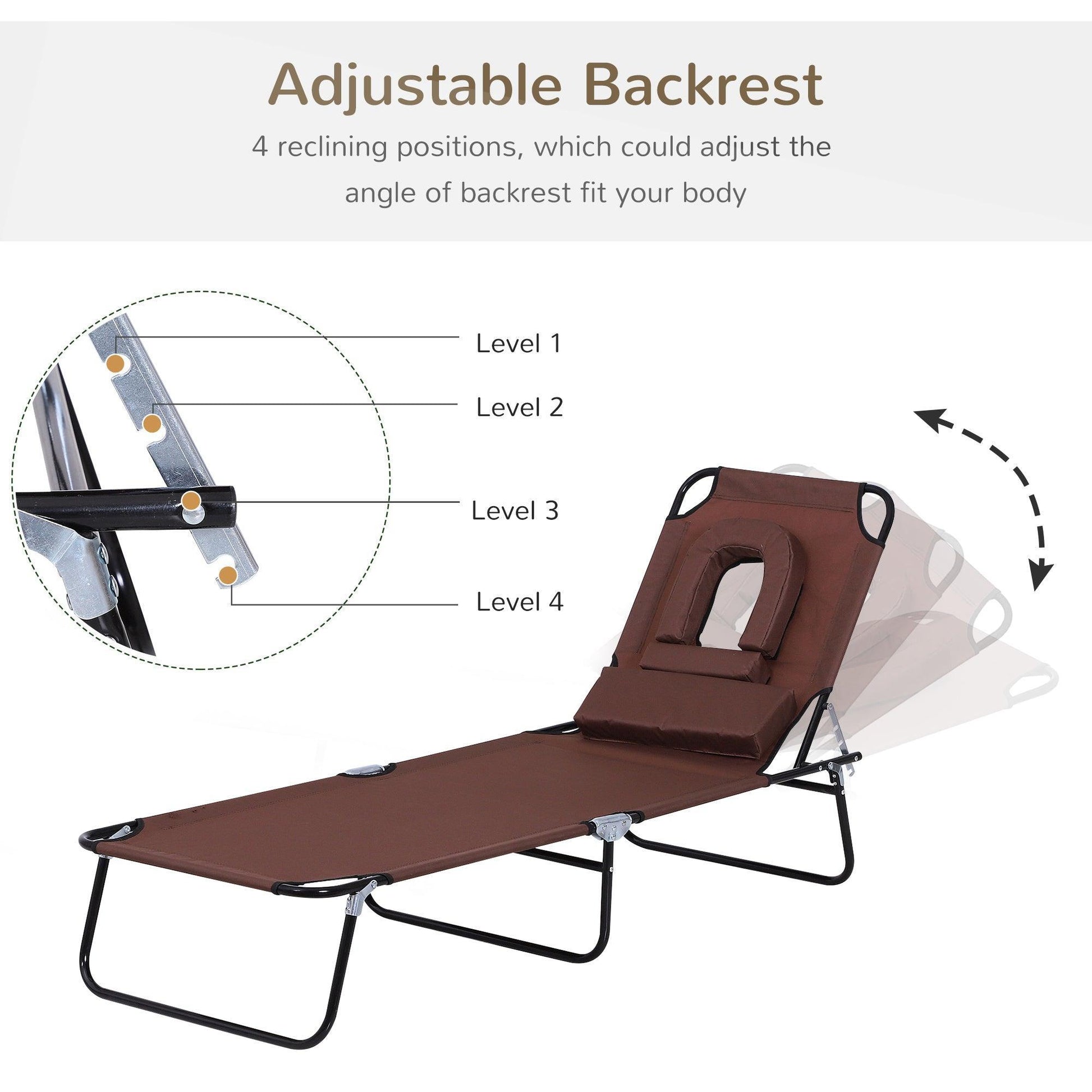 Outsunny Foldable Reclining Chair with Pillow - Outdoor Lounger - ALL4U RETAILER LTD