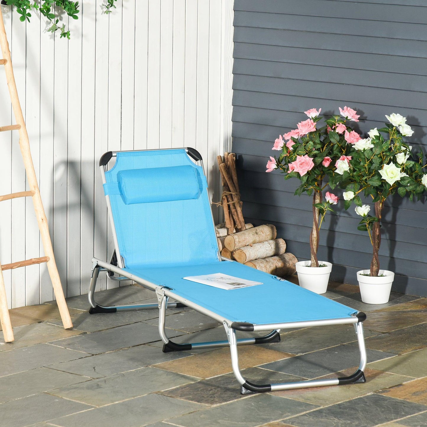 Outsunny Foldable Reclining Sun Lounger: Adjustable and Portable - ALL4U RETAILER LTD