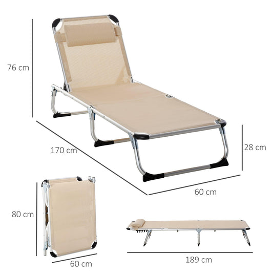 Outsunny Foldable Reclining Sun Lounger Chair - Adjustable (Khaki) - ALL4U RETAILER LTD