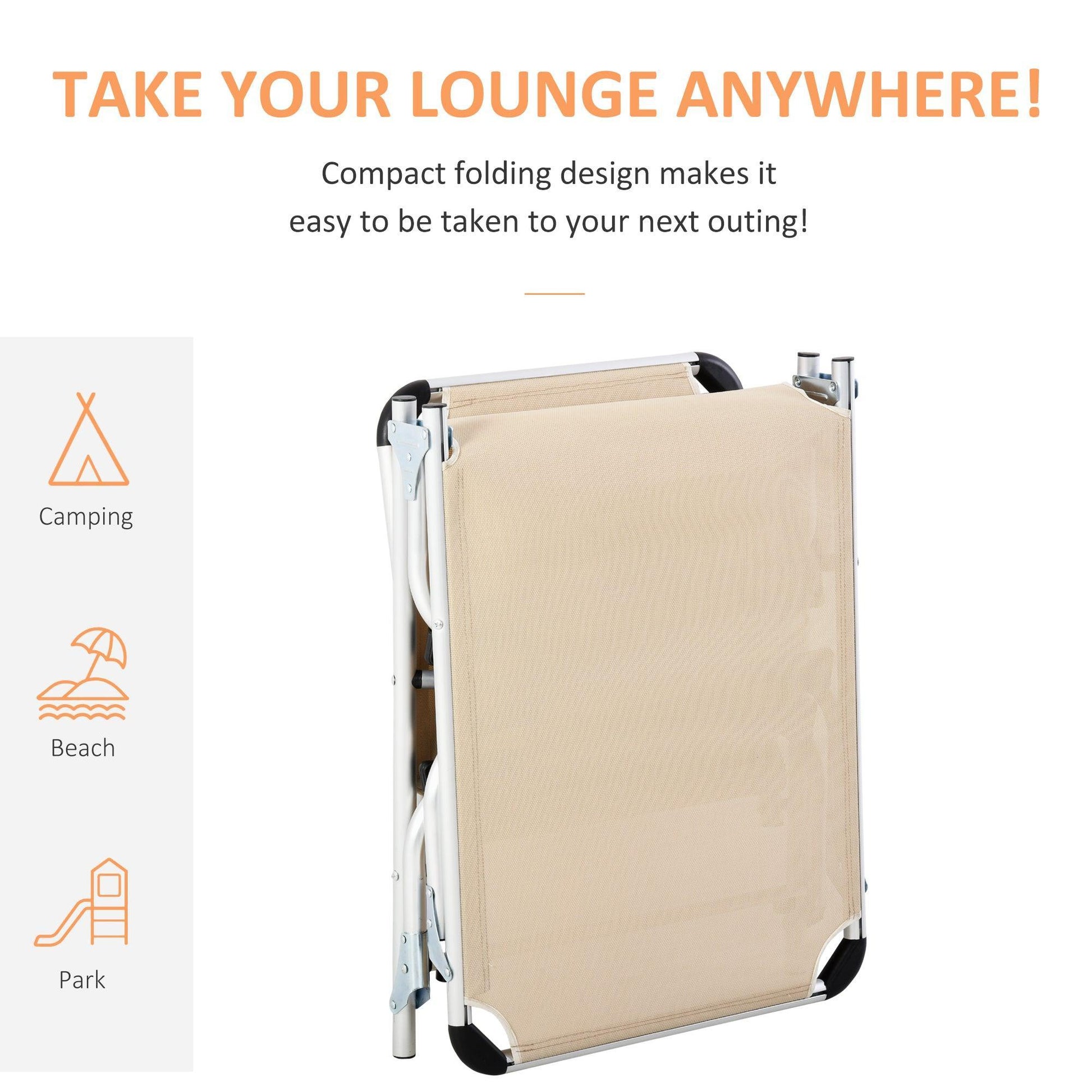 Outsunny Foldable Reclining Sun Lounger Chair - Adjustable (Khaki) - ALL4U RETAILER LTD