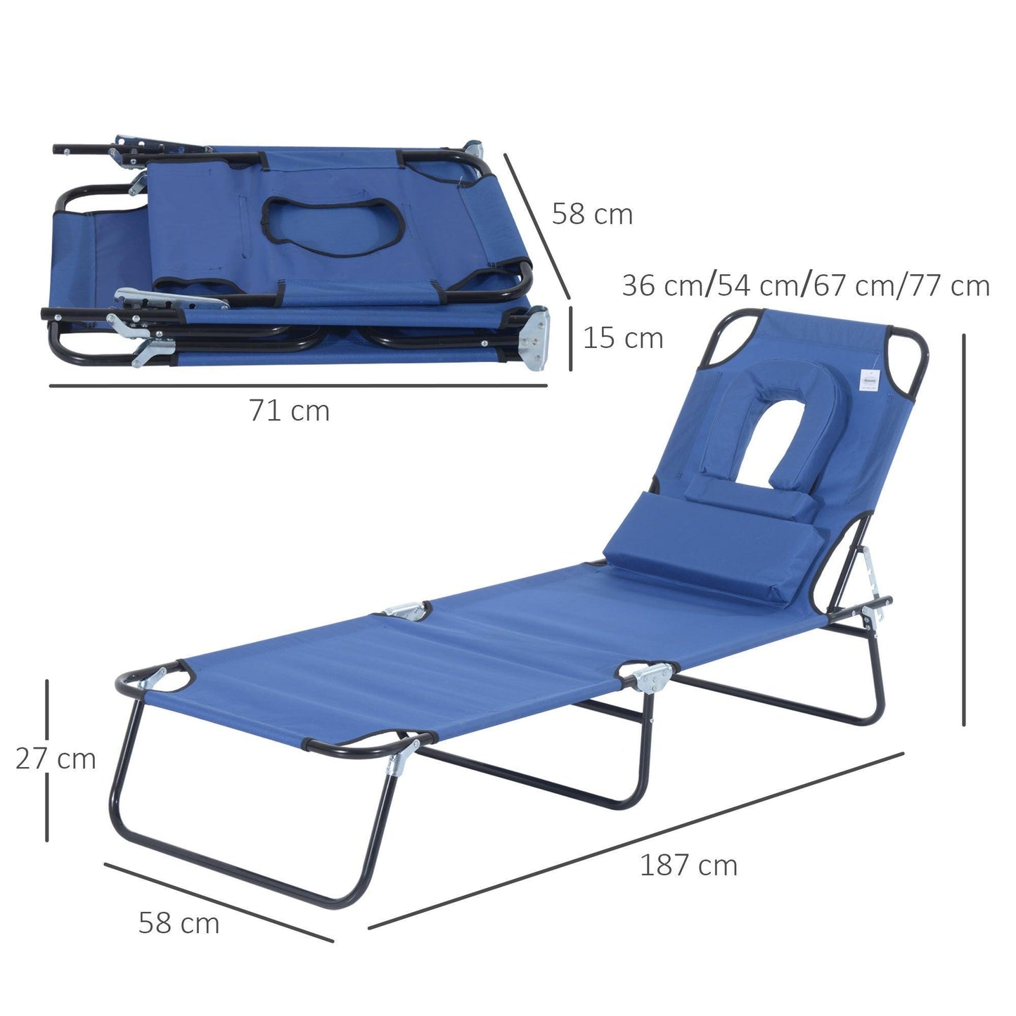 Outsunny Foldable Reclining Sun Lounger Chair - ALL4U RETAILER LTD