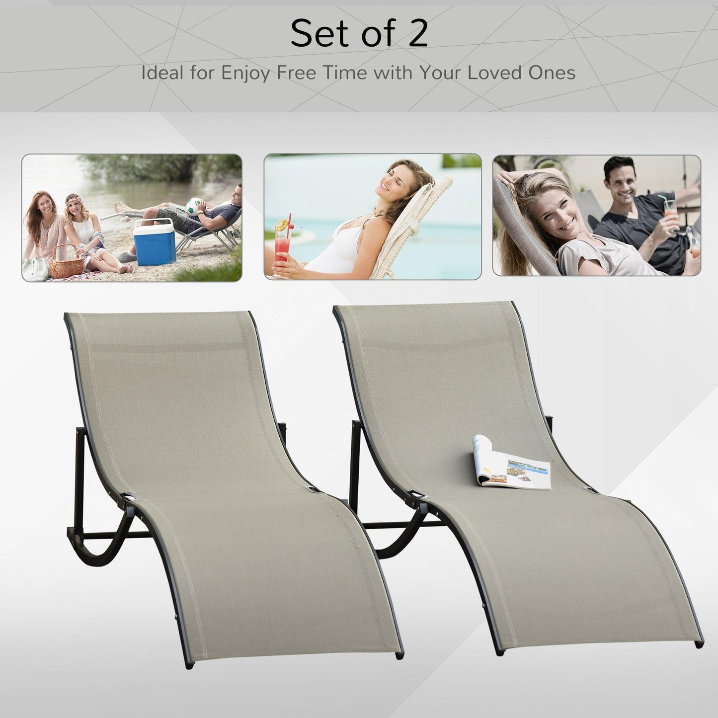 Outsunny Foldable Reclining Sun Loungers - Set of 2 - ALL4U RETAILER LTD