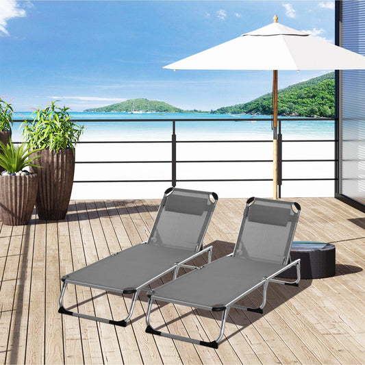 Outsunny Foldable Sun Lounger with Pillow - Aluminium Frame - ALL4U RETAILER LTD