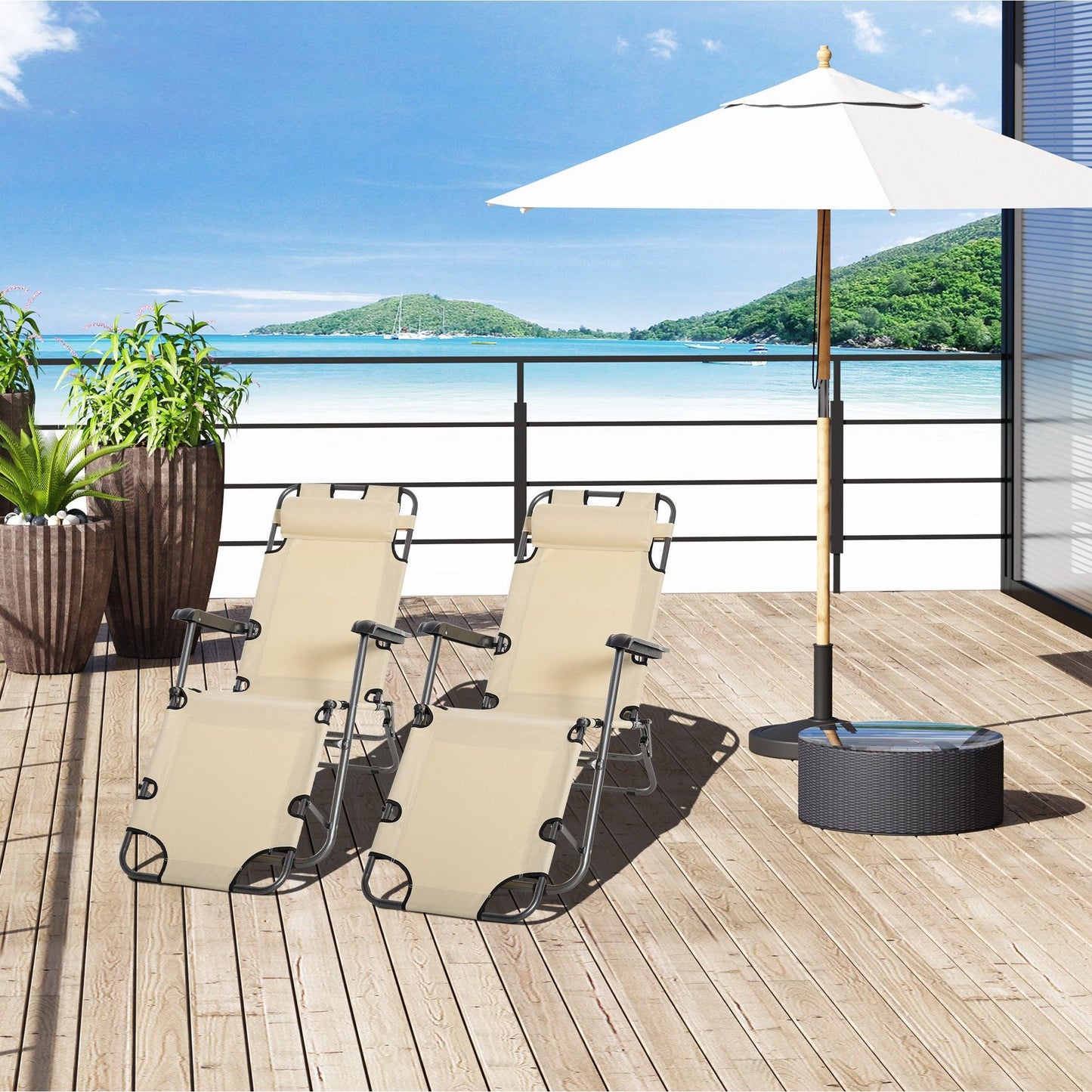 Outsunny Foldable Sun Loungers: Adjustable, Beige - ALL4U RETAILER LTD