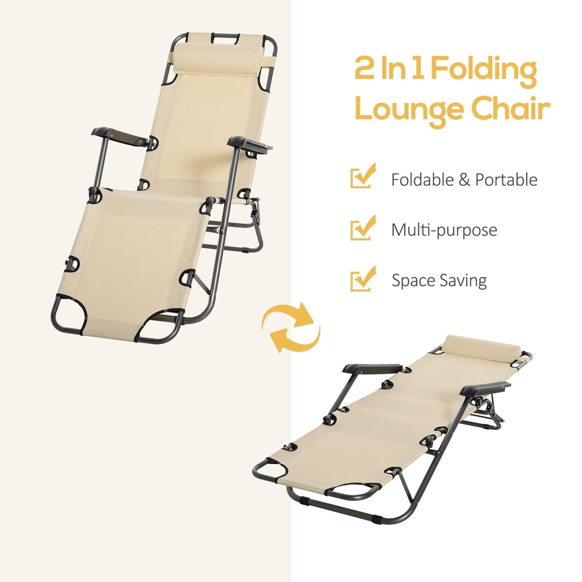 Outsunny Foldable Sun Loungers: Adjustable, Beige - ALL4U RETAILER LTD