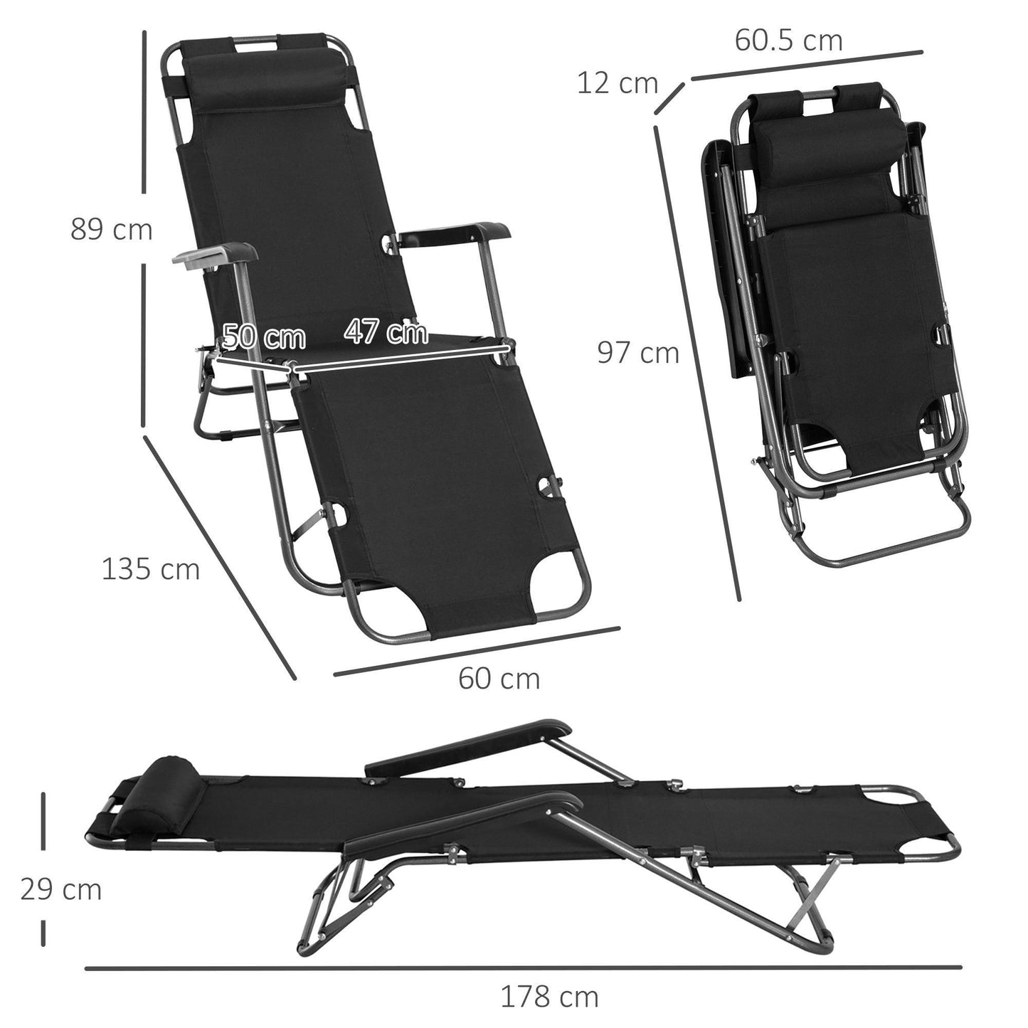 Outsunny Foldable Sun Loungers: Adjustable Reclining Chairs - ALL4U RETAILER LTD