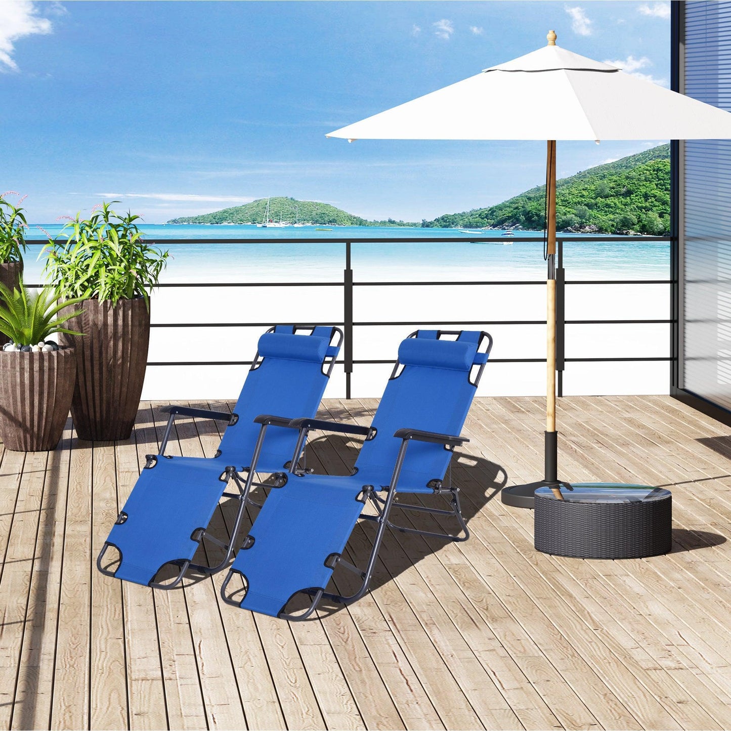 Outsunny Foldable Sun Loungers, Blue - ALL4U RETAILER LTD