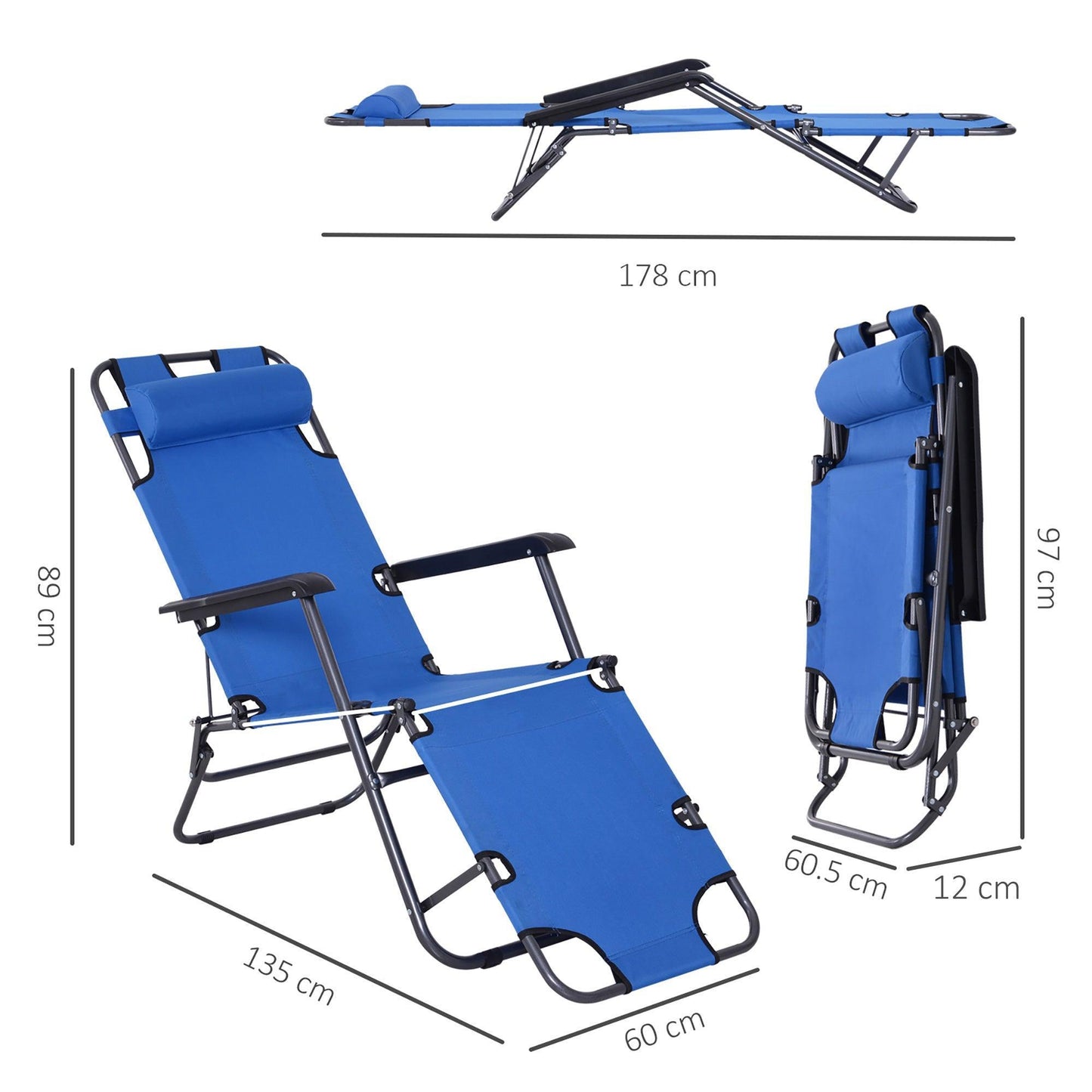 Outsunny Foldable Sun Loungers, Blue - ALL4U RETAILER LTD