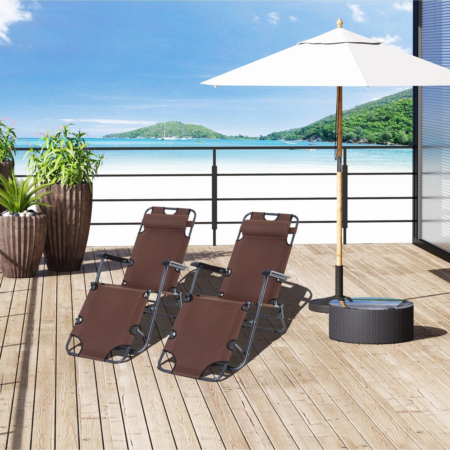 Outsunny Foldable Sun Loungers with Adjustable Back - ALL4U RETAILER LTD