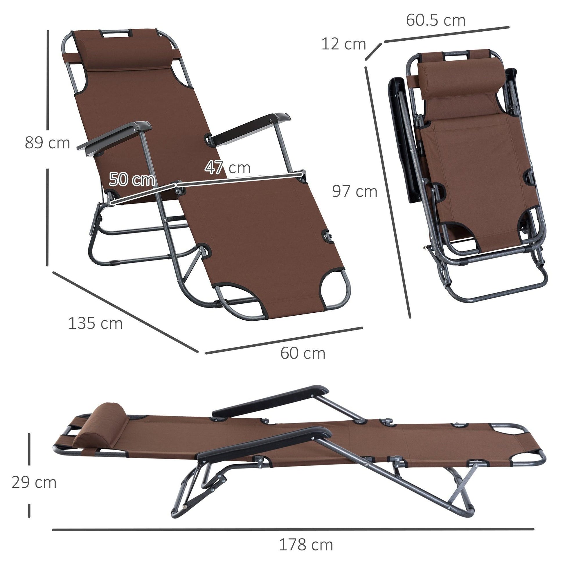 Outsunny Foldable Sun Loungers with Adjustable Back - ALL4U RETAILER LTD