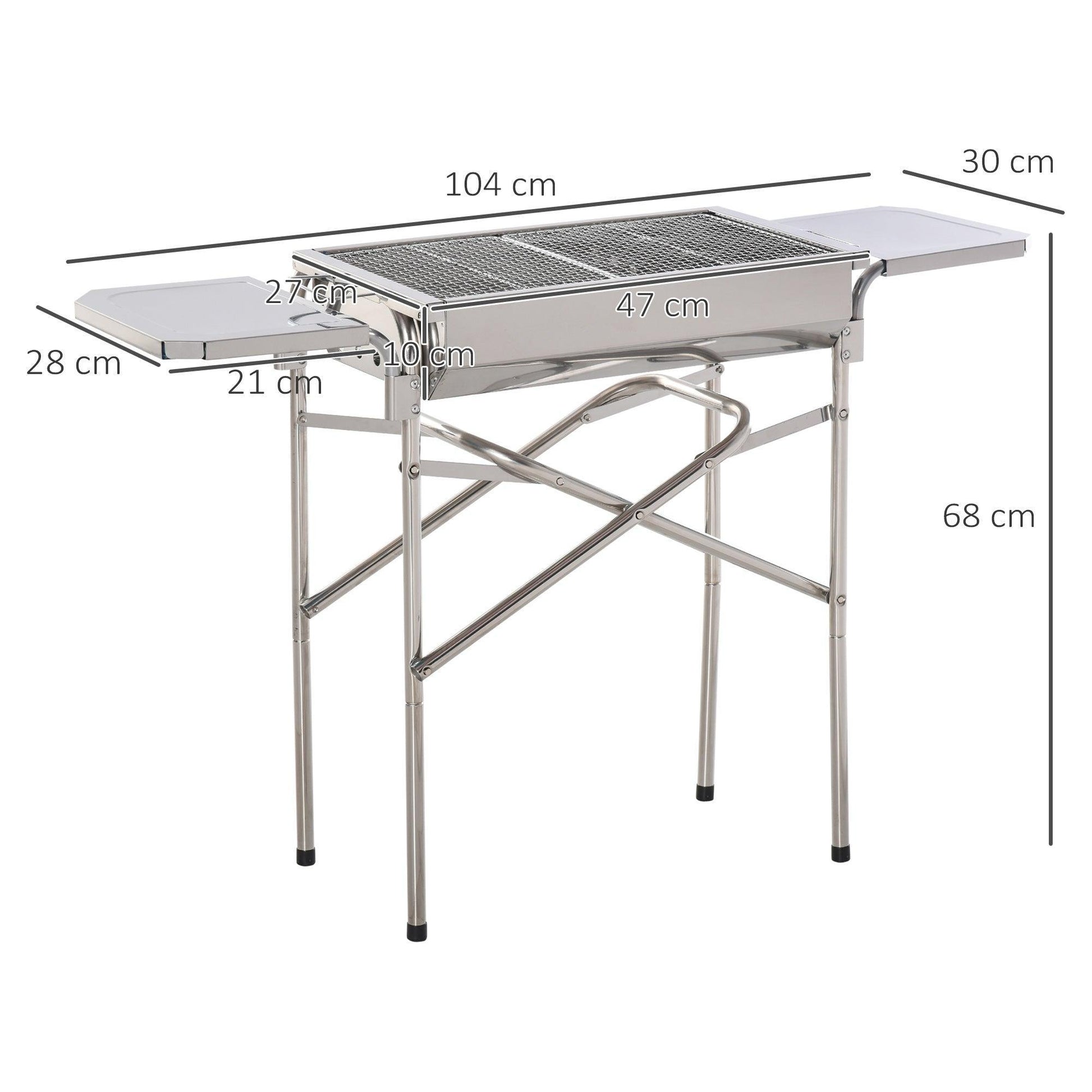 Outsunny Folding Barbecue Grill with Adjustable Legs in Silver - ALL4U RETAILER LTD