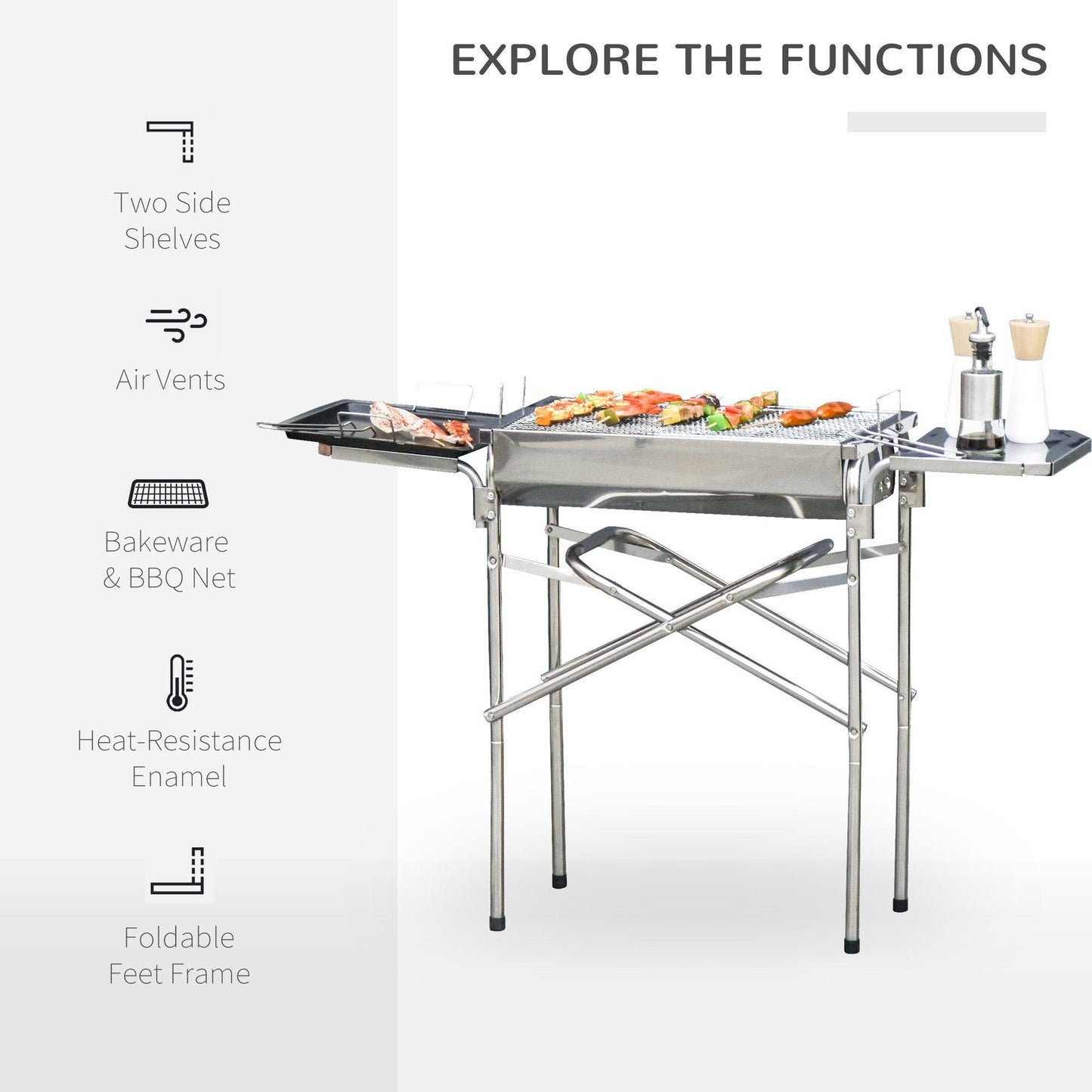 Outsunny Folding Barbecue Grill with Adjustable Legs in Silver - ALL4U RETAILER LTD