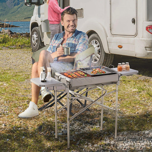 Outsunny Folding Barbecue Grill with Adjustable Legs in Silver - ALL4U RETAILER LTD