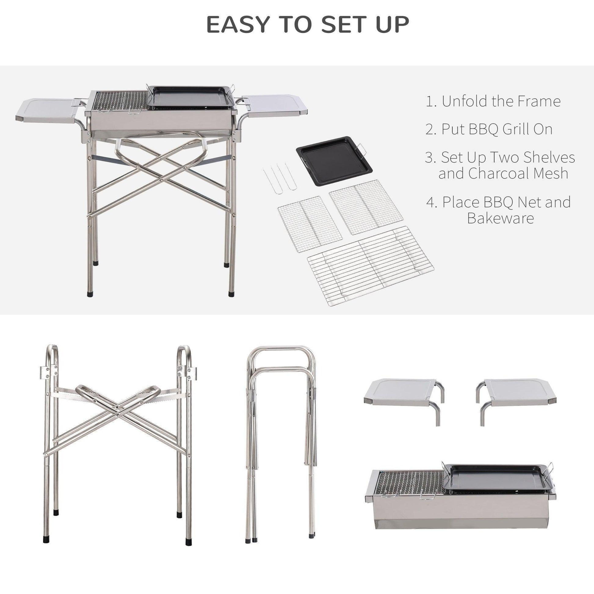 Outsunny Folding Barbecue Grill with Adjustable Legs in Silver - ALL4U RETAILER LTD