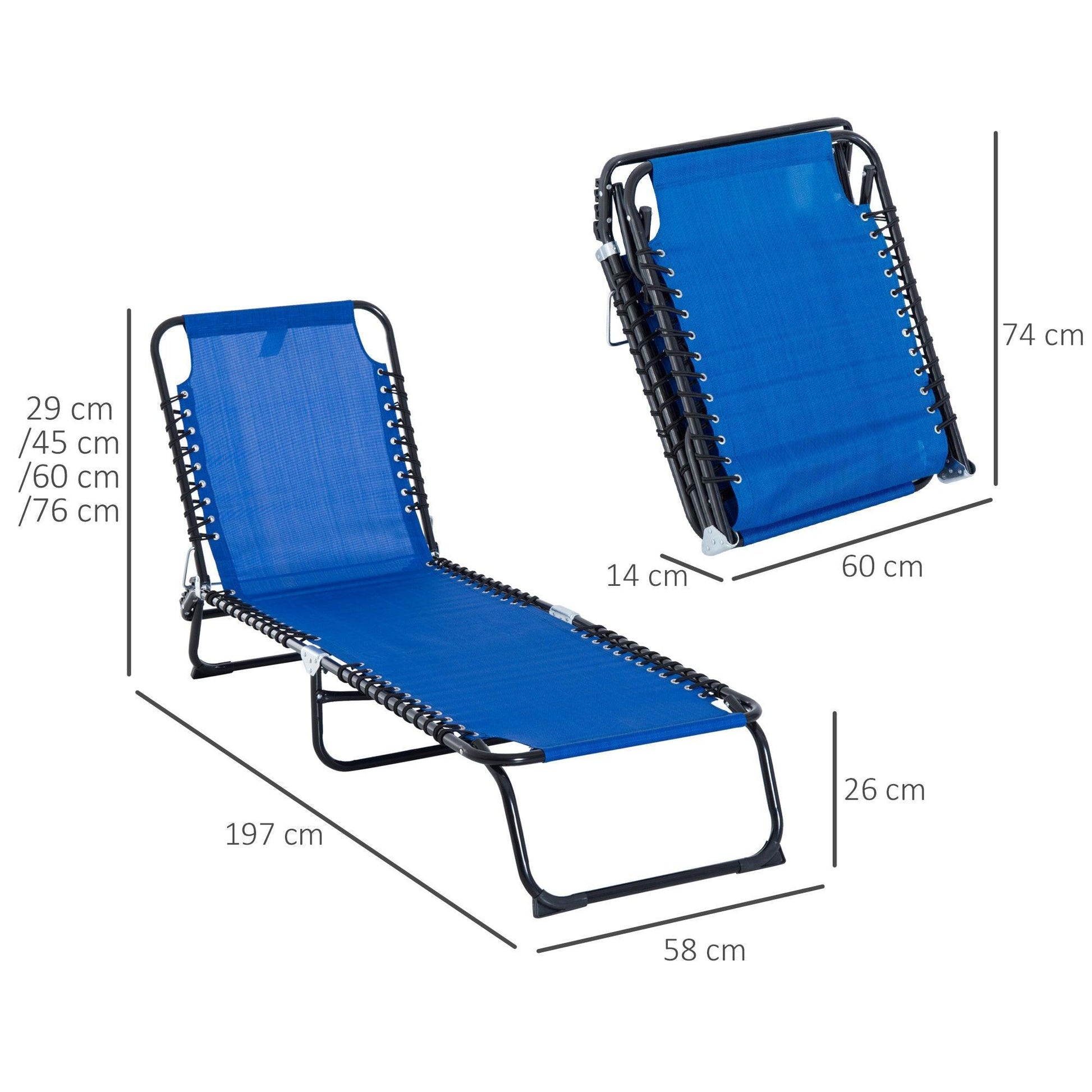 Outsunny Folding Beach Chaise Chair - Outdoor Recliner - ALL4U RETAILER LTD