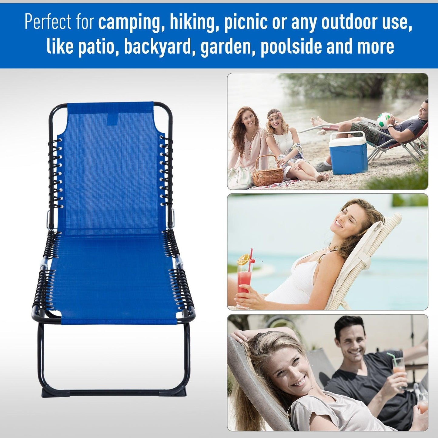 Outsunny Folding Beach Chaise Chair - Outdoor Recliner - ALL4U RETAILER LTD