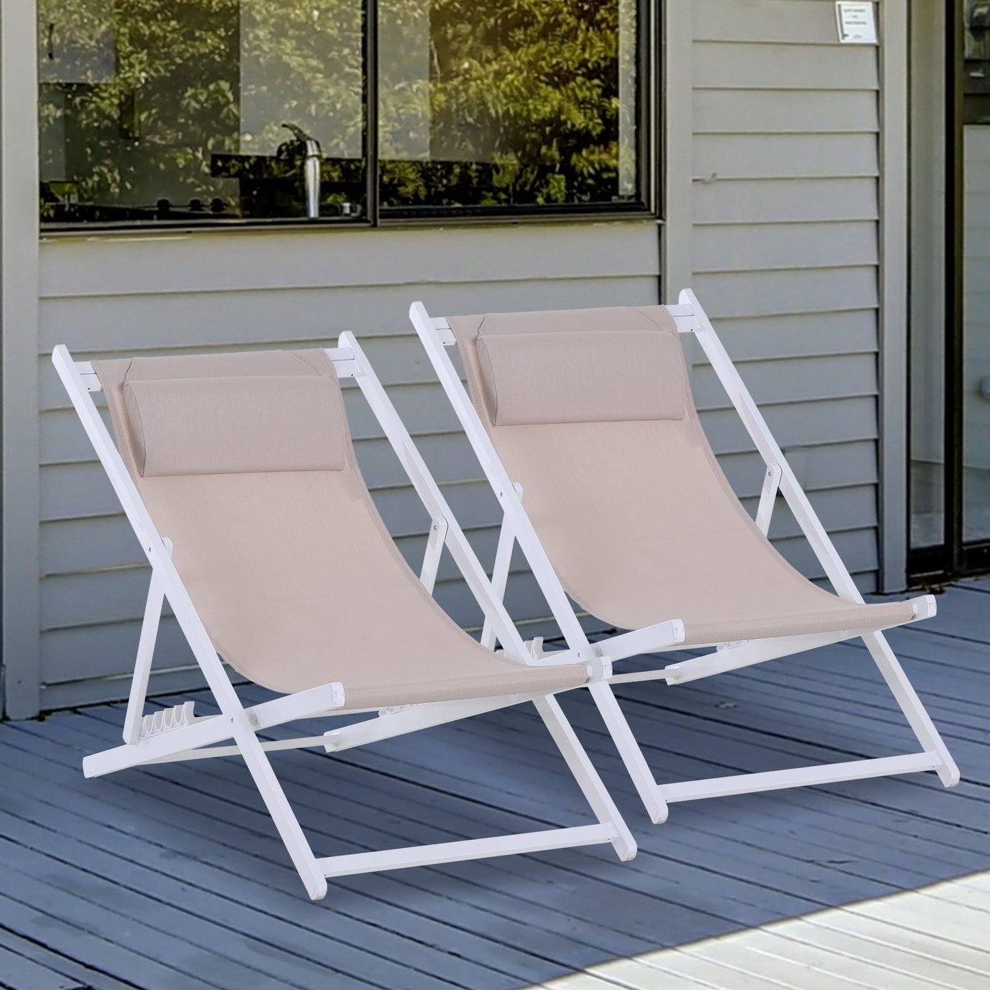 Outsunny Folding Beach Deck Chairs - Set of 2 - ALL4U RETAILER LTD