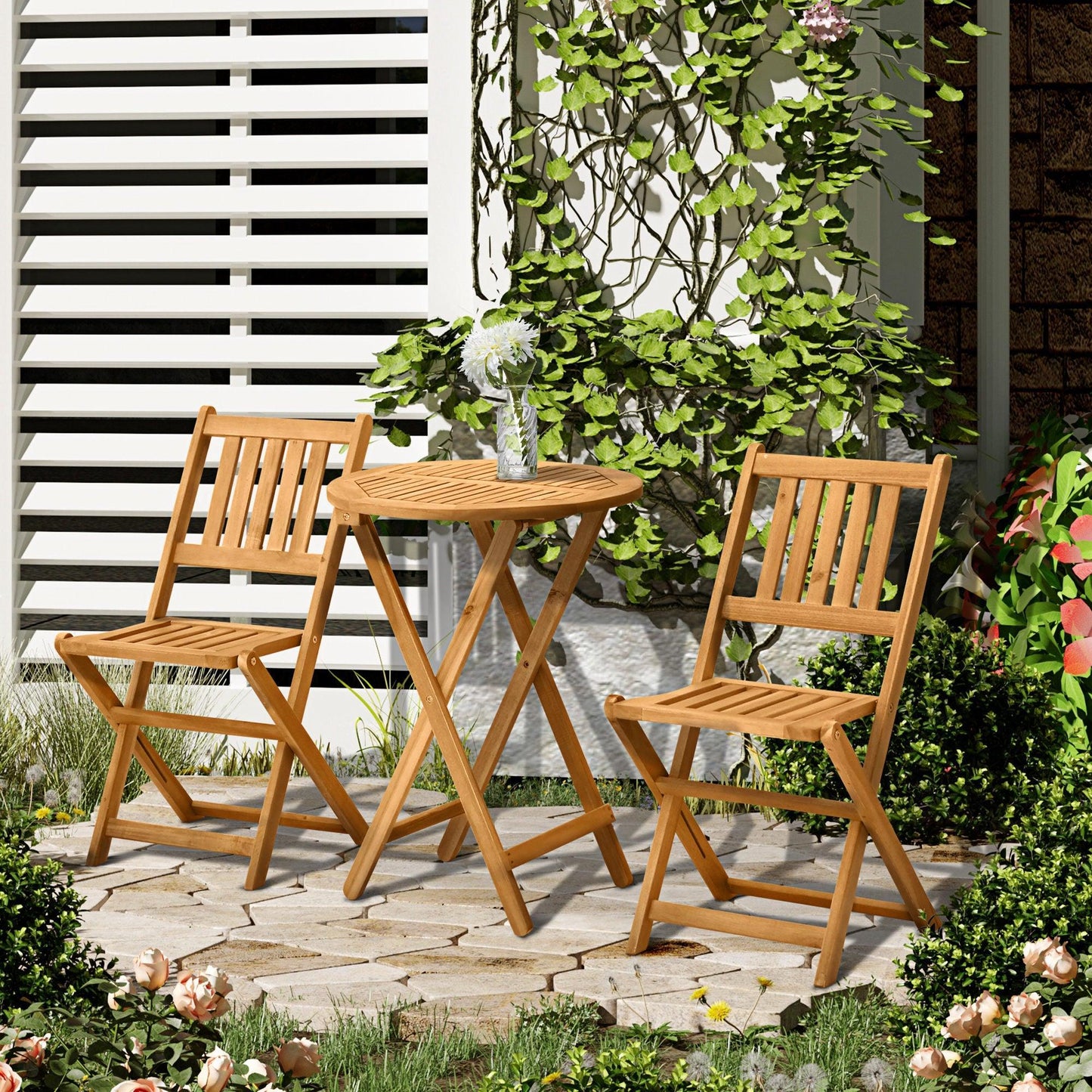 Outsunny Folding Bistro Set - Teak - ALL4U RETAILER LTD