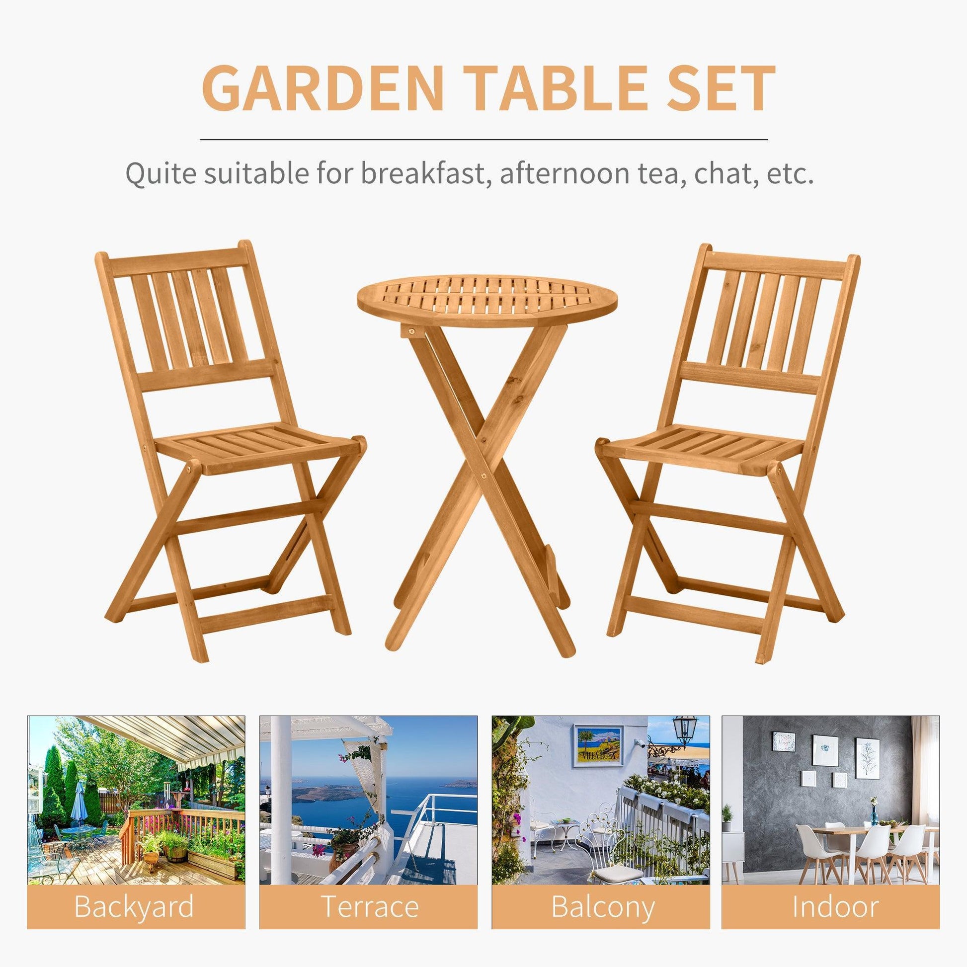 Outsunny Folding Bistro Set - Teak - ALL4U RETAILER LTD