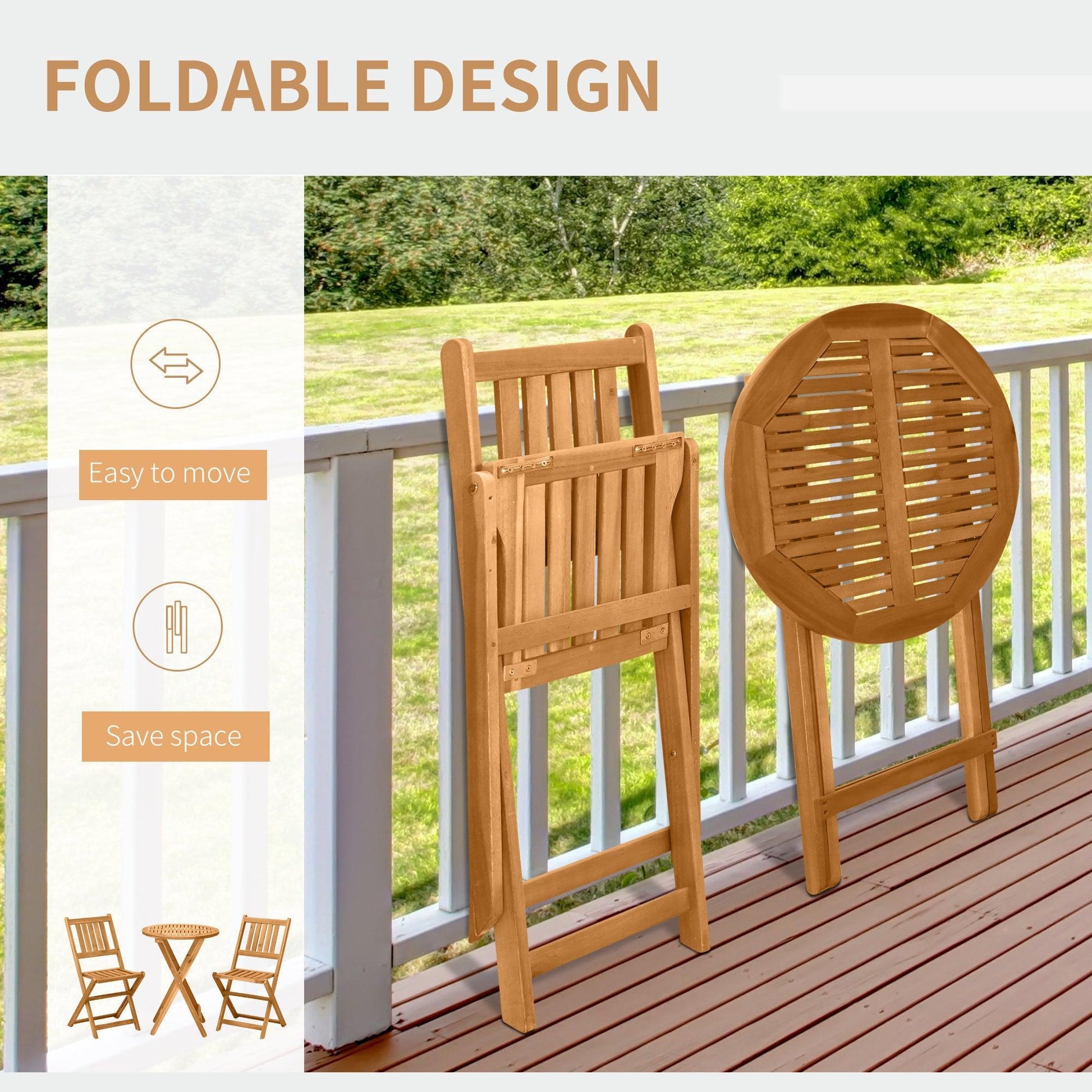 Outsunny Folding Bistro Set - Teak - ALL4U RETAILER LTD