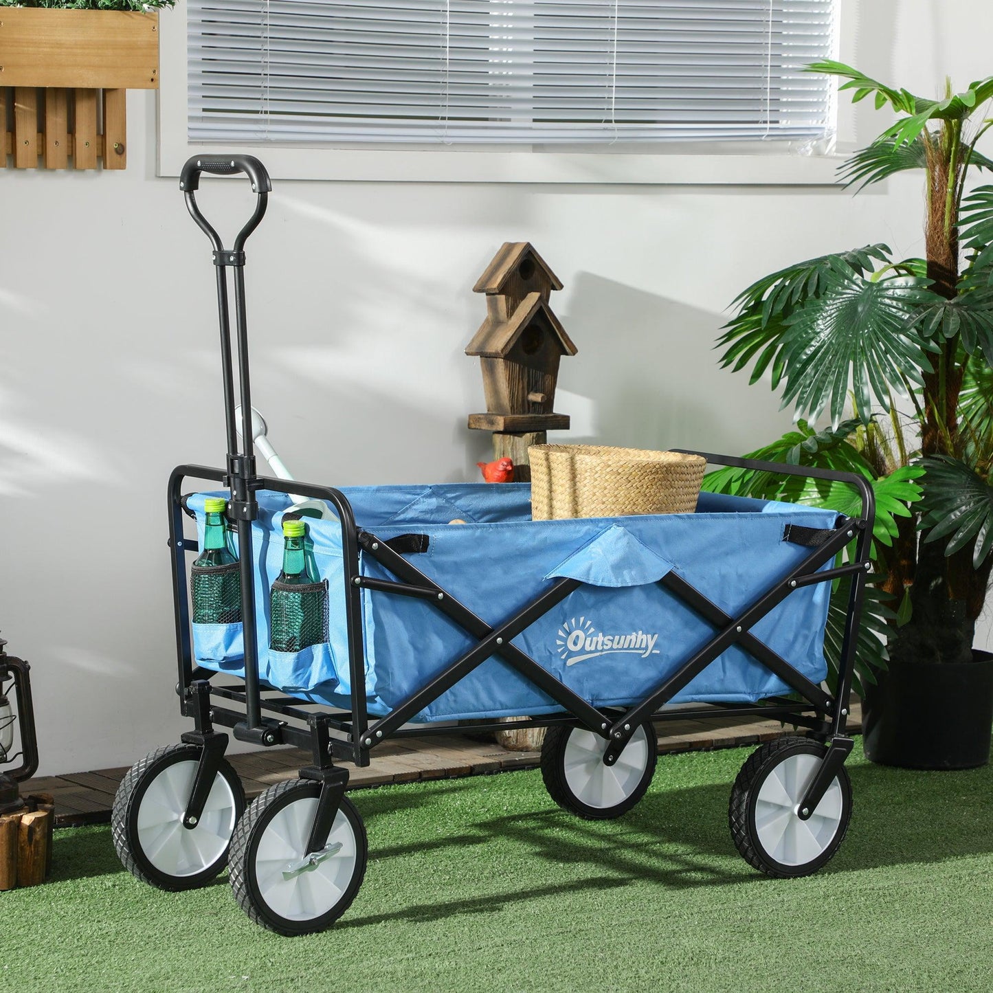 Outsunny Folding Cargo Wagon - Blue - ALL4U RETAILER LTD